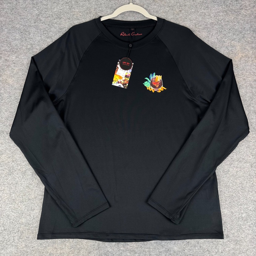 Robert Graham Long Sleeve Rashguard Shirt UPF 50+ Black Mens Large L